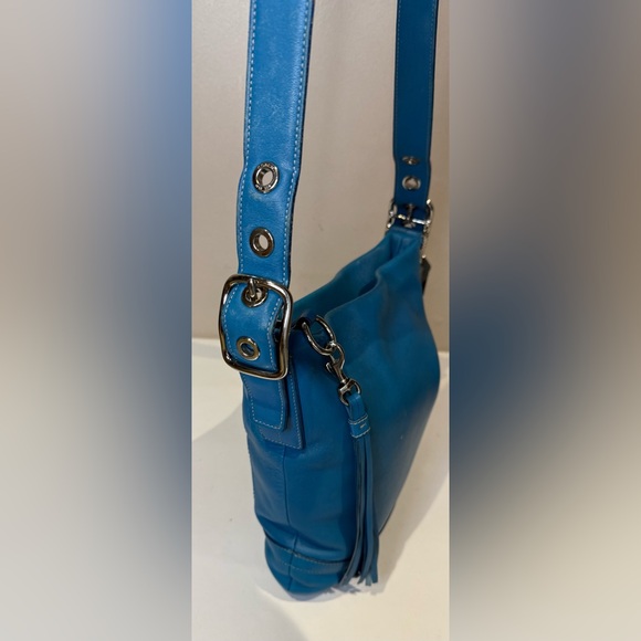 Coach Bleeker Slim Duffle Bag Blue Leather Tassel 2005 1415 Y2K - Picture 7 of 10